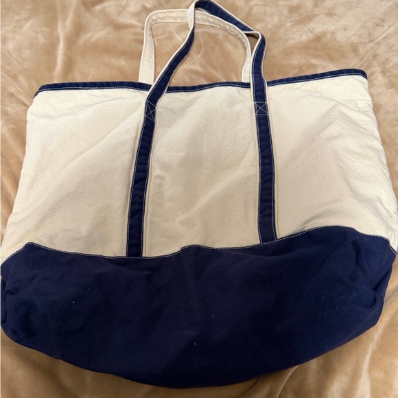 Retro Vintage Falling Leaf Lake Navy and Cream Tote Bag - Picture 5 of 8